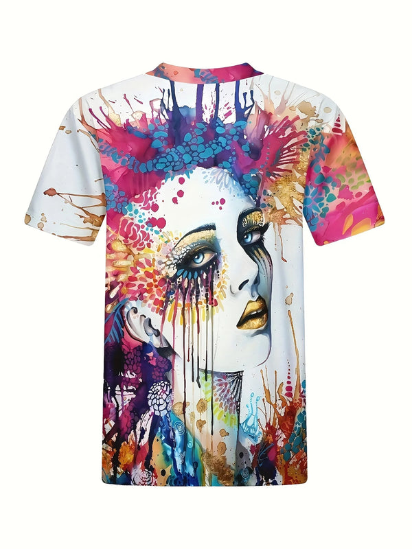 Painting Art Face 3D Print T Shirt Women Tie Dye Streetwear Fashion Tops Casual O-Neck Short Sleeve Summer Clothes Loose Shirts
