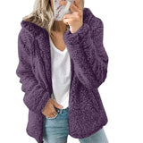 Zipper Hooded Woollen Coat For Women