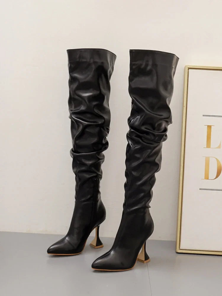 Leather Knee High Boots | High Heel Boots | Chic Hot Club