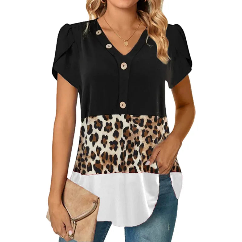 Petal Short Sleeve V Neck Trendy Shirts For Women