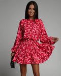 Ladies Printed Dress | High Neck Long Sleeve Dress | Chic Hot Club