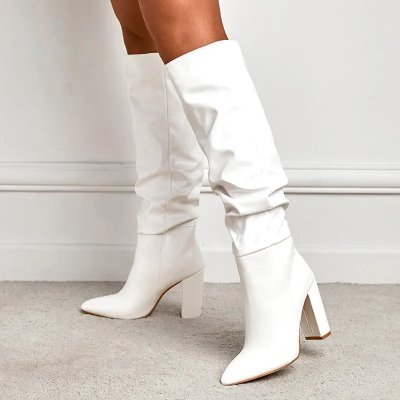 Leather Long Boots | White Long Boots | Chic Hot Club