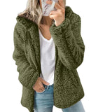 Zipper Hooded Woollen Coat For Women