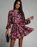 Ladies Printed Dress | High Neck Long Sleeve Dress | Chic Hot Club