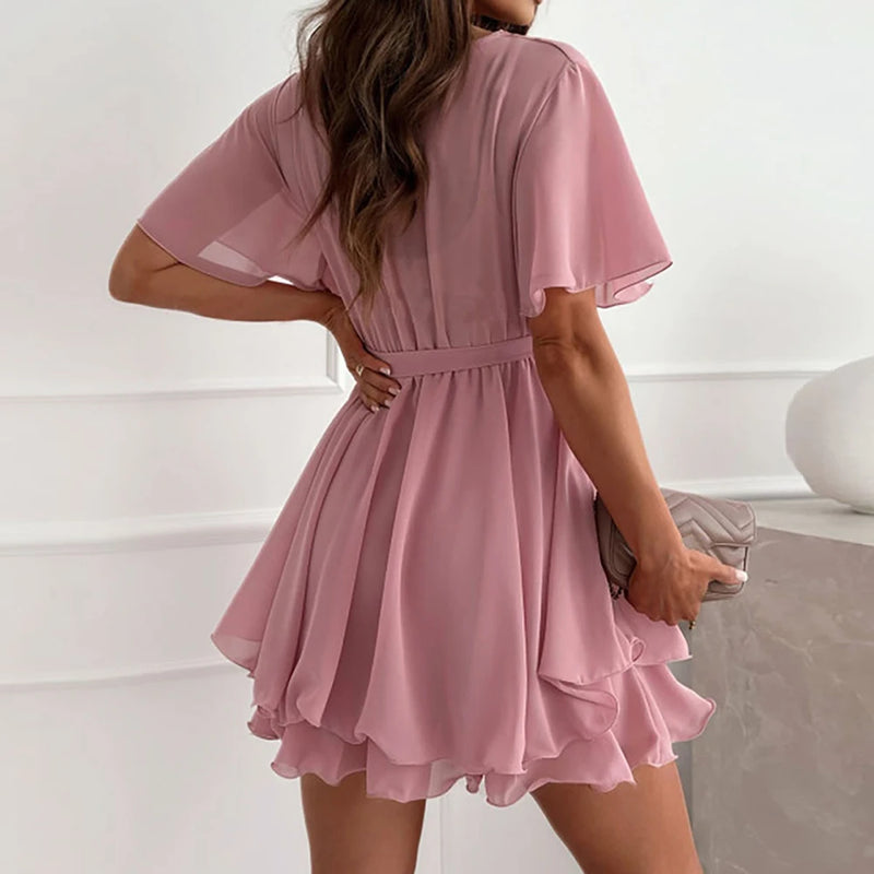 Summer Short Sleeve Chiffon Dress