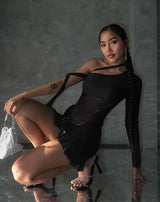 Sheer Chic Buckle Clubwear Mini Dress