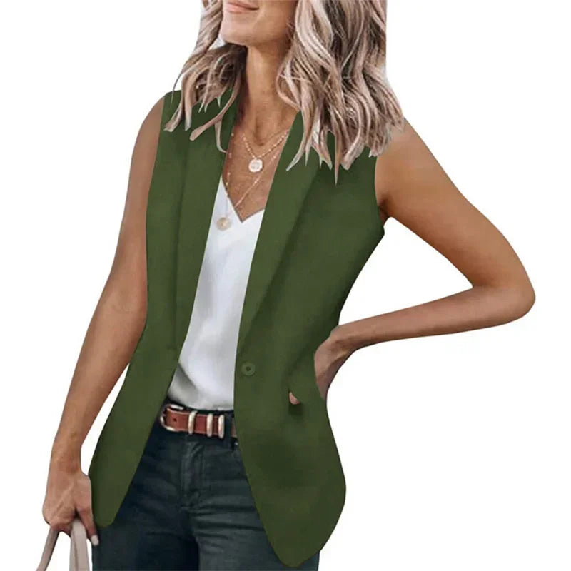 Sleeveless Suit Collar Loose Cardigan