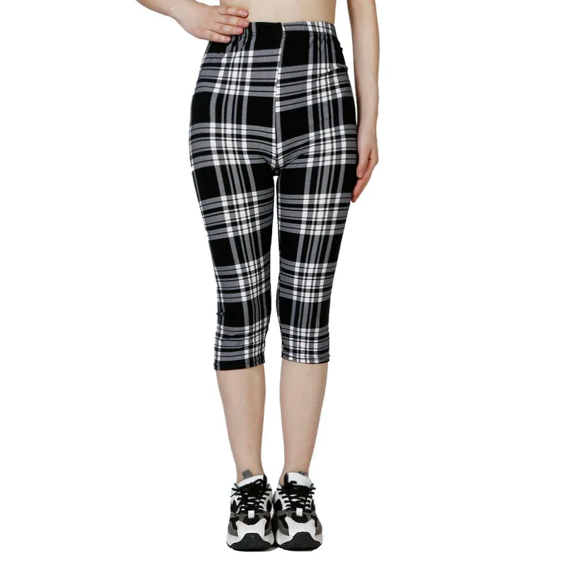 Grid Printed Summer Cropped Pants