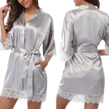 Silk Satin Nightdress For Women Night Robe Sexy Lingerie soft Sleepwear Smooth Lace Robe Dress Nightgown Bathrobe ladies Pajamas