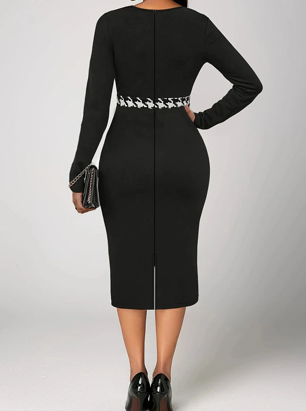 Plus-size dress,digital mesh stitching slender long-sleeved dress plus-size women's clothing