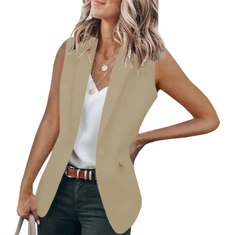 Sleeveless Suit Collar Loose Cardigan