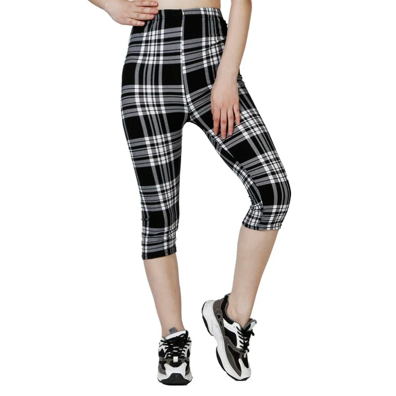 Grid Printed Summer Cropped Pants