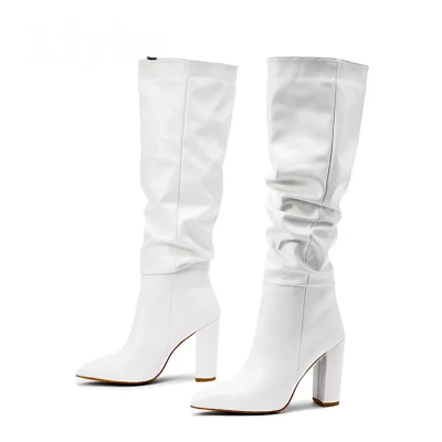 Leather Long Boots | White Long Boots | Chic Hot Club