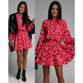 Ladies Printed Dress | High Neck Long Sleeve Dress | Chic Hot Club