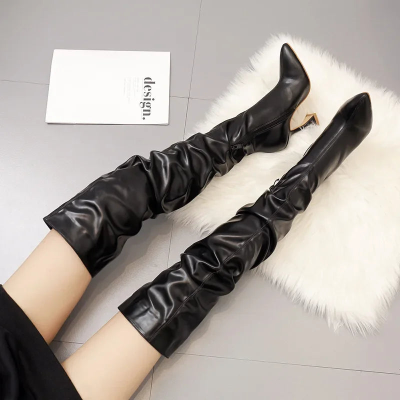 Leather Knee High Boots | High Heel Boots | Chic Hot Club