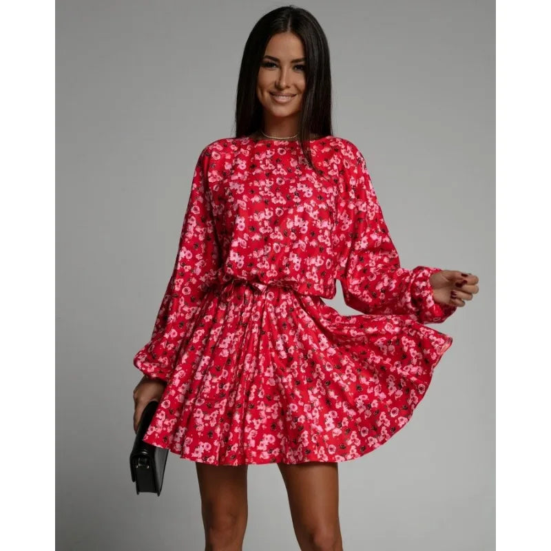 Ladies Printed Dress | High Neck Long Sleeve Dress | Chic Hot Club