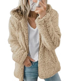 Zipper Hooded Woollen Coat For Women