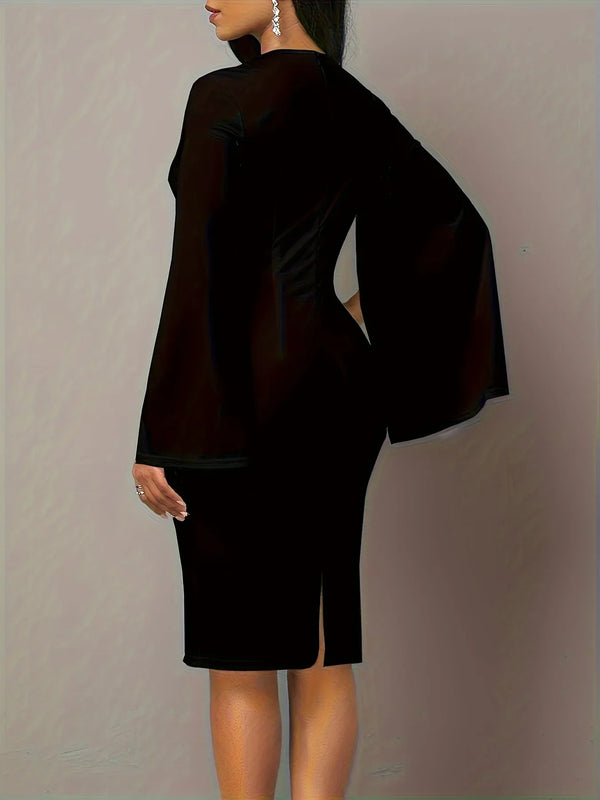 Women's Plus Size 1XL-5XL Elegant Dress Ladies Fashion Floral Print Round Neck Split Sleeve Bodycon Midi Dress