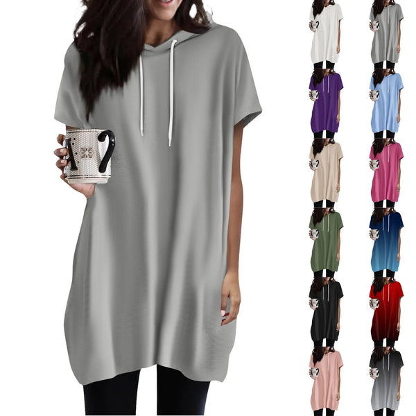 Women's Summer Oversized Hoodies Casual Short Sleeve Shirts Fashion Tunic Tops with Pockets