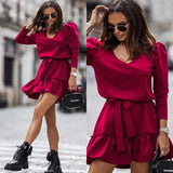 V-neck Long-sleeved Dress