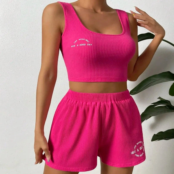 2024 New Women's Two Piece Tank Top and Shorts Short Tank Top Short Shorts Casual Women's Two Piece Set Loose and Comfortable