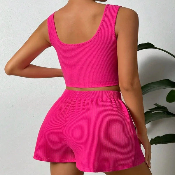 2024 New Women's Two Piece Tank Top and Shorts Short Tank Top Short Shorts Casual Women's Two Piece Set Loose and Comfortable