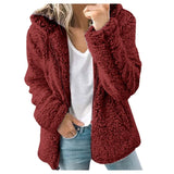 Zipper Hooded Woollen Coat For Women