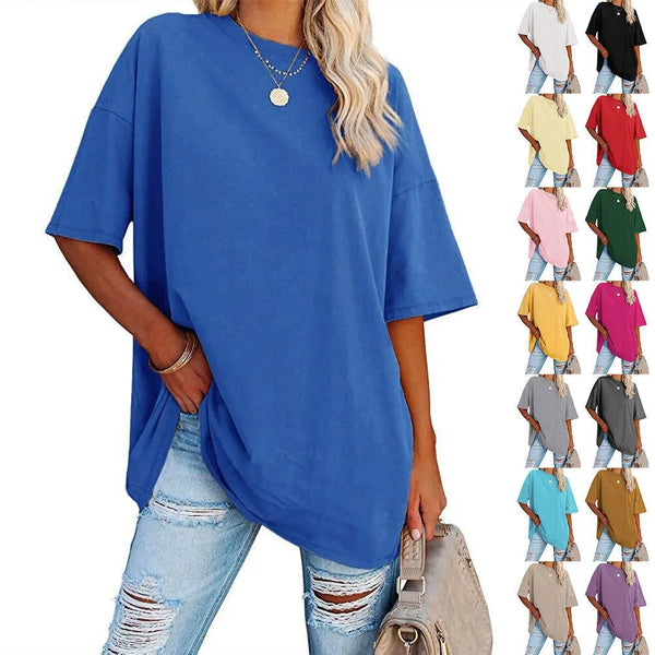 2024 Spring/Summer Cross border European and American New Women's Round Neck Off Shoulder Casual Short sleeved T-shir