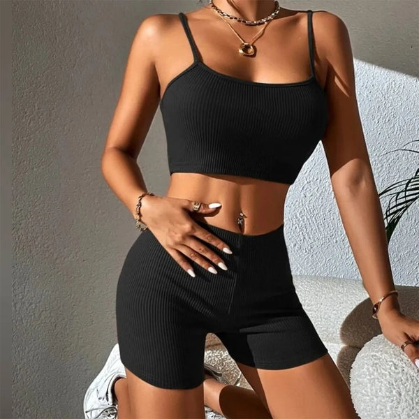 Fashion Sexy Vest +Shorts Set Yoga Sports Suit for 2024 Summer 2 -piece Outfit Korean Slim Solid Women's Clothing M L XXL