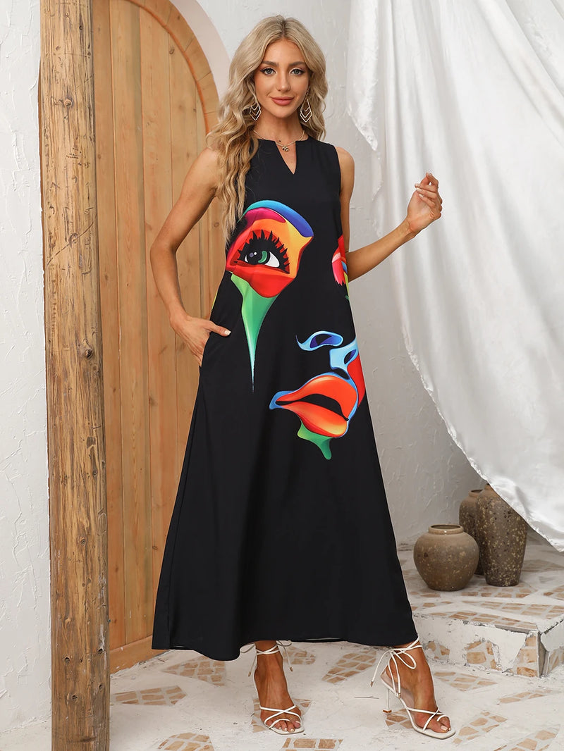 Summer Long Black Sleeveless Dress