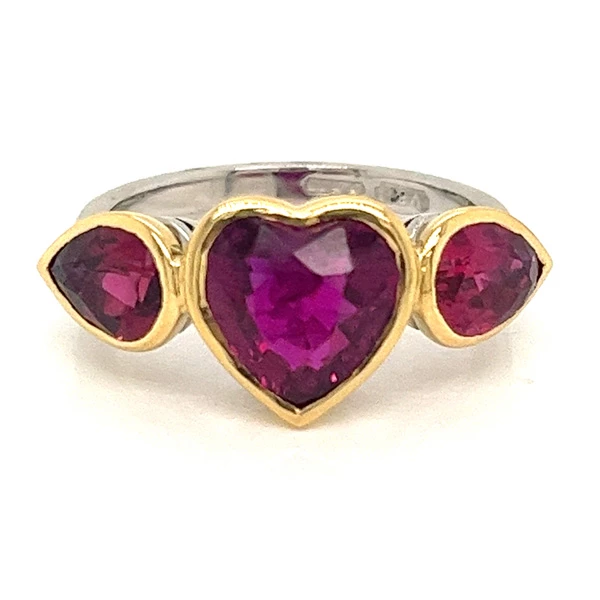 Unheated Ruby Heart & Pear Shaped Trilogy Ring l curated luxury lifestyle member club