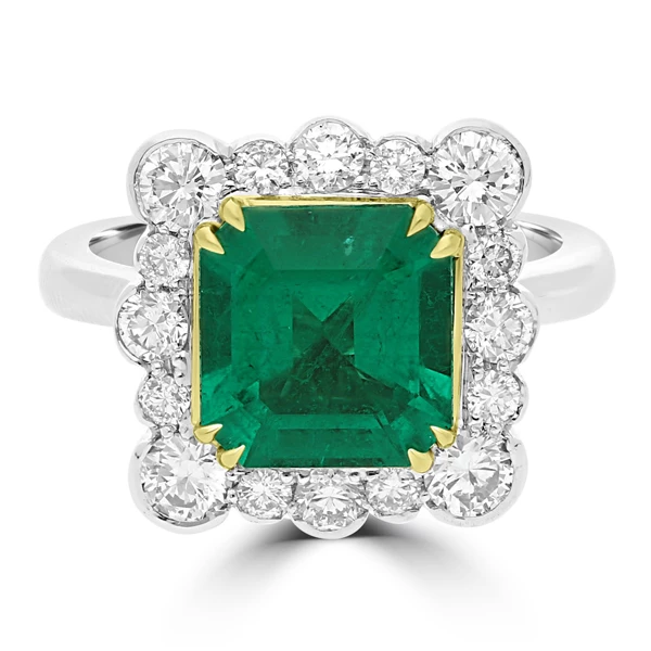 exclusive high end fashion club l Colombian Emerald Asscher Diamond Rubover Ring