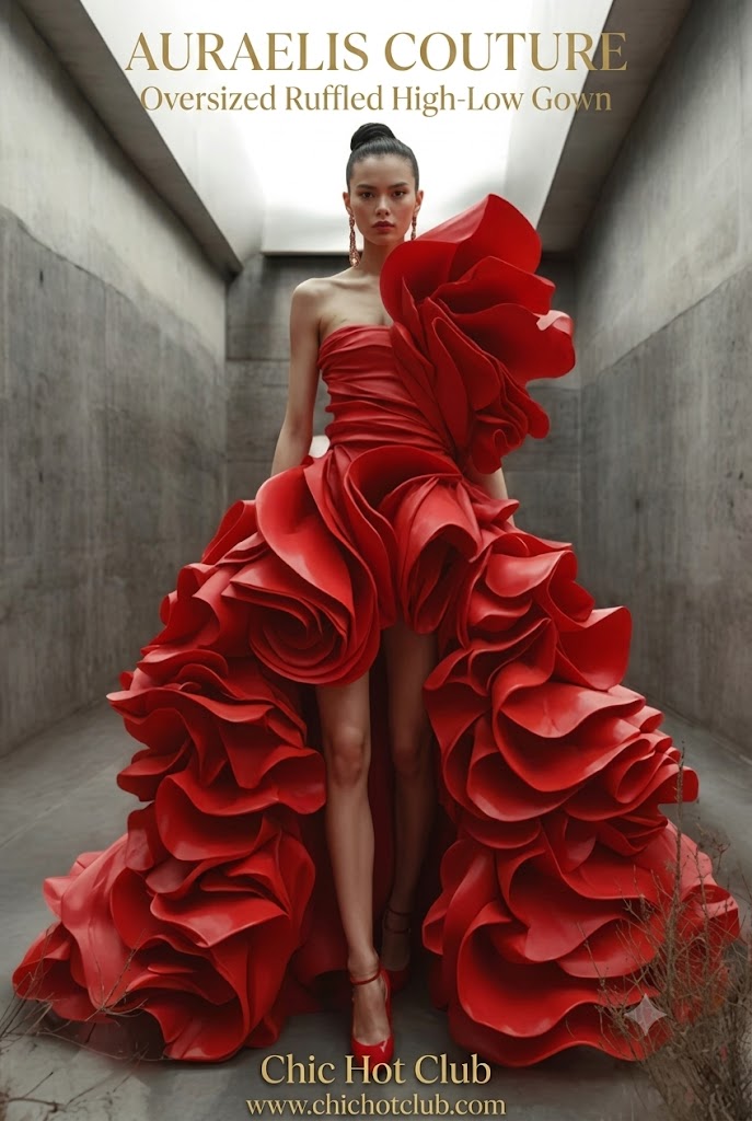 Auraelis CoutureOversized Ruffled High-Low Gown l  exclusive high end fashion club